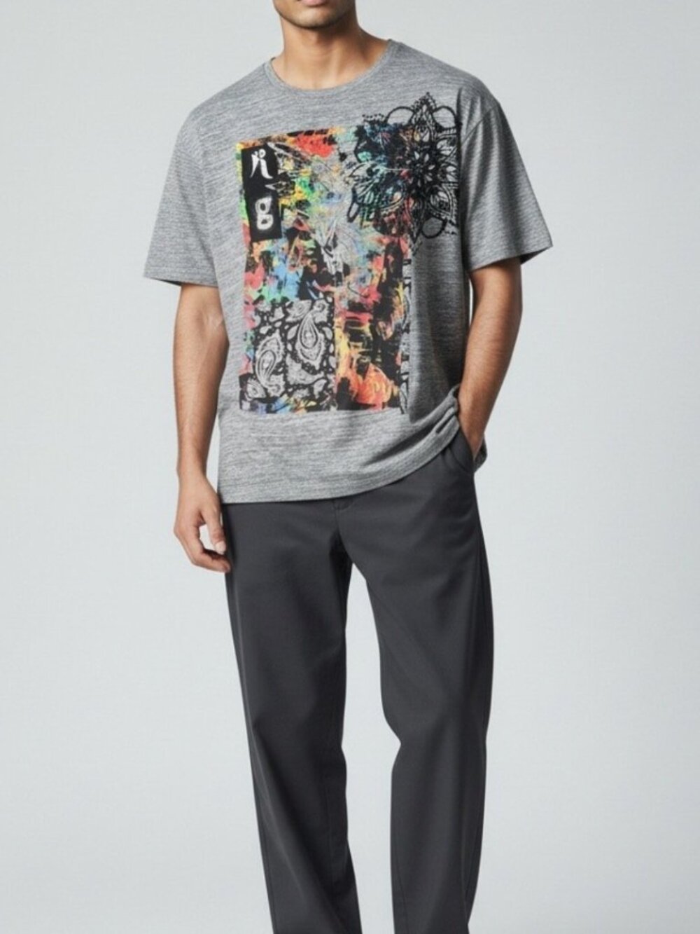 Robert Graham Abstract Mixed-Media Graphic T-Shirt